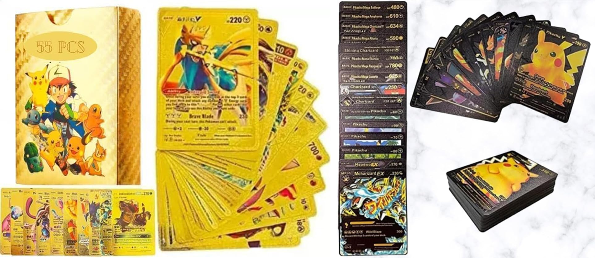 Pokémon Trading Card Combo – Gold & Black Edition | 110 Rare VMAX